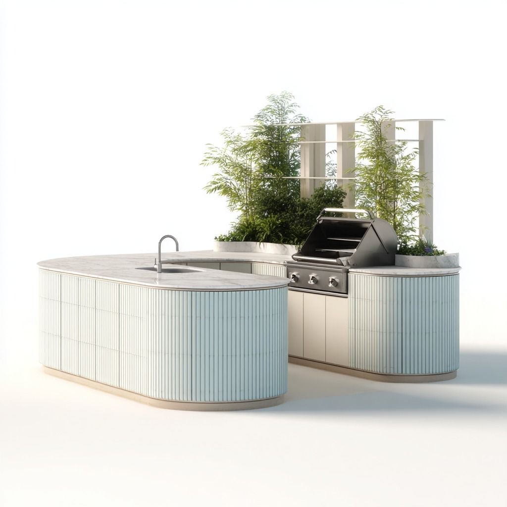 Designer Outdoor-Küche rund und zweiteilig mit Grill