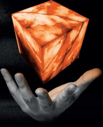 Leuchtender FutureStone Glaskubus als Kunstobjekt